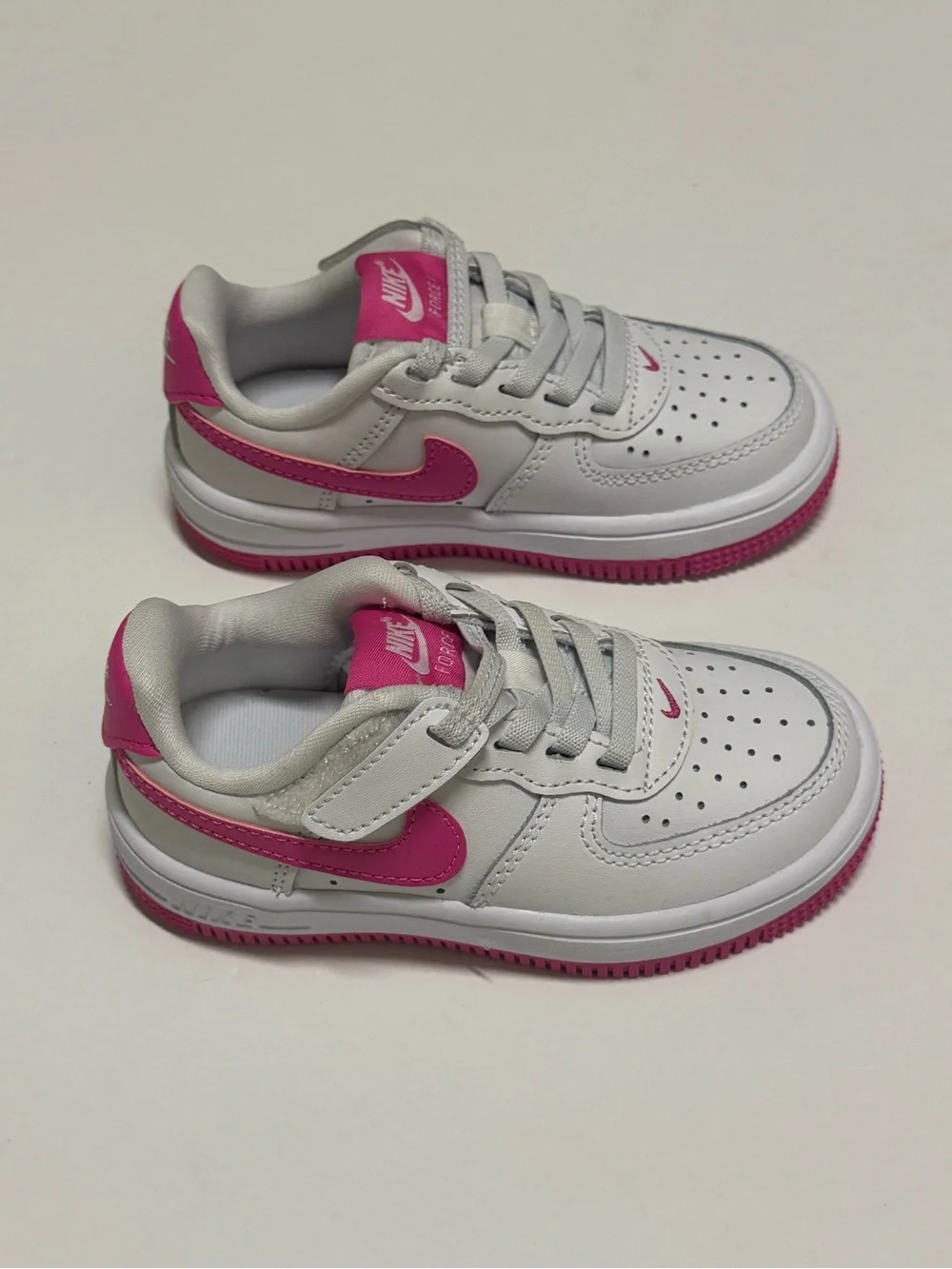 Little Kid's Nike Force 1 Low EasyOn White/Laser Fuchsia (FN0237 102) 8C NWOB